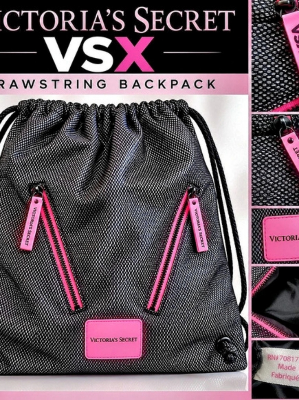 Victoria's Secret VSX Sport BLK&Pink/Slvr Mesh-Drawstring Backpack- VINTAGE/Y2k